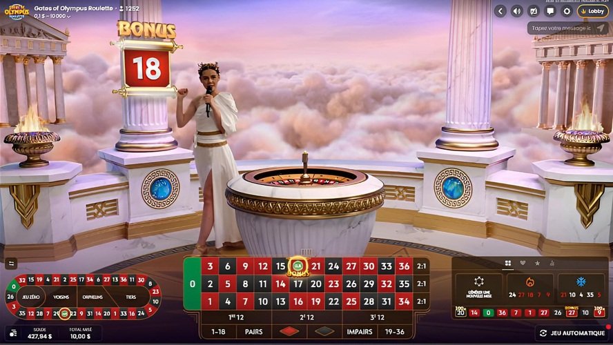 Sortie du numéro Bonus 18 sur Gates of Olympus Roulette